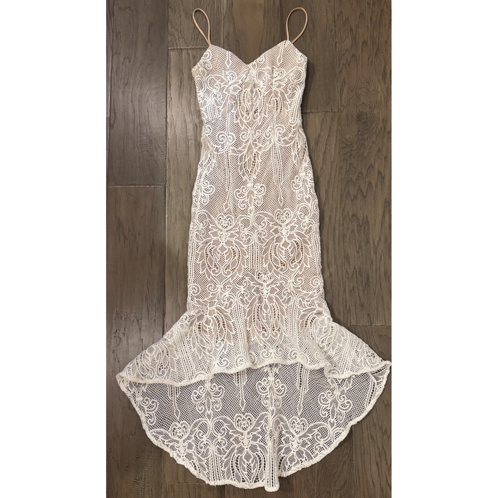 Windsor White Lace High Low Mermaid Dress Nude Lining Small Y2K Wedding
